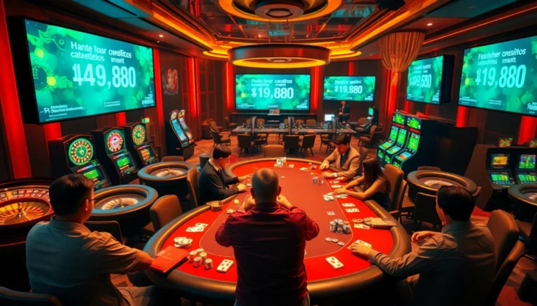 Players experiencing an exciting game night at a casino, featuring https://uu88.ngo/ for online betting and promotions.
