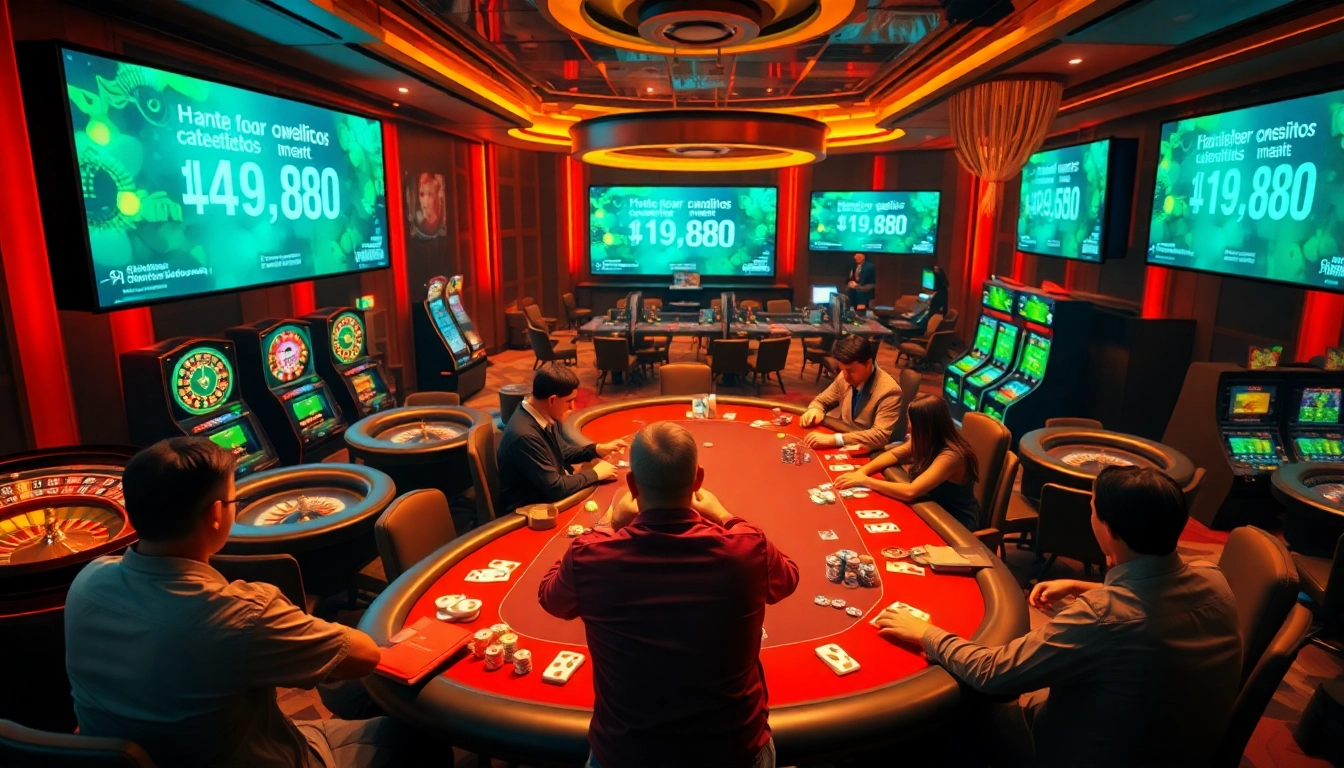 Players experiencing an exciting game night at a casino, featuring https://uu88.ngo/ for online betting and promotions.