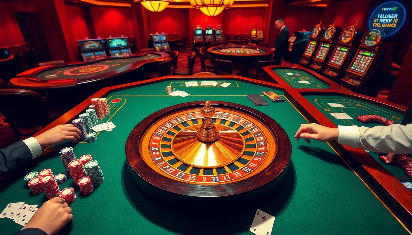Experience the thrill of betting at new88's vibrant casino, featuring dynamic roulette tables and excited players.