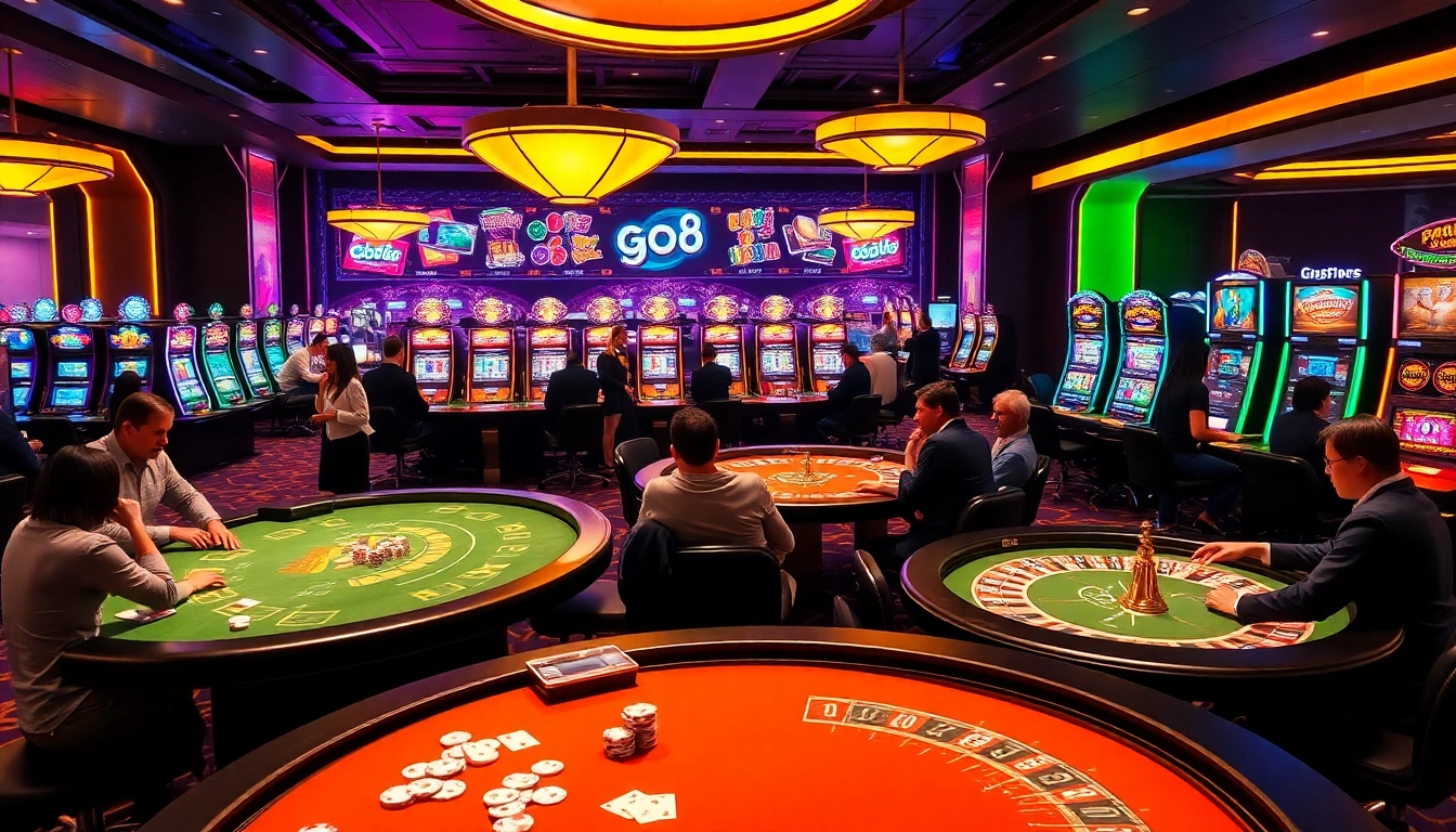 Player excitement at tables in a vibrant casino atmosphere at go8.com.